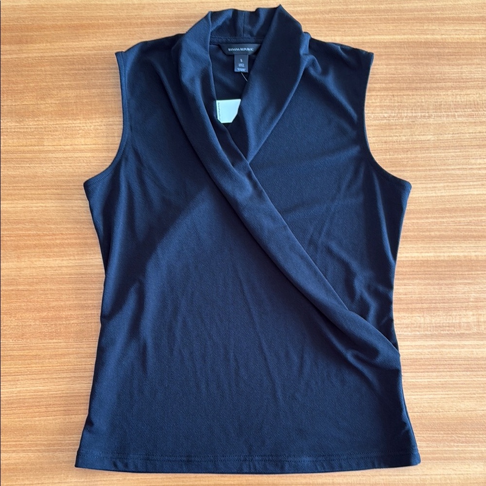 Banana Republic Wrap-Effect Sleeveless Top Black Size Small
